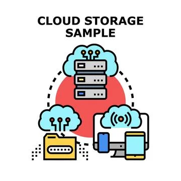 Cloud storage system connecting data and devices Illustrazione stock