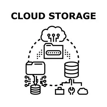 Cloud storage technology accessing data online network 库存插图