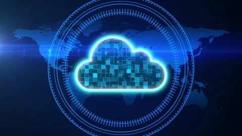 Cloud storage technology and futuristic elements on earth map background Stock Footage 344096142
