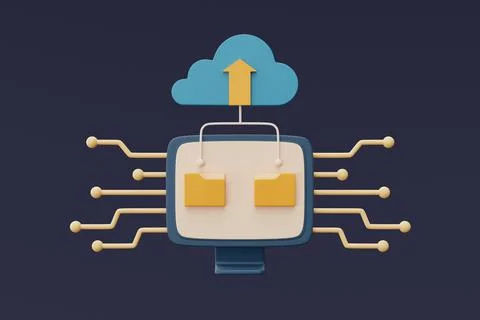 Cloud storage technology concept with blue cloud symbol and folder icon on co Stock Illustration