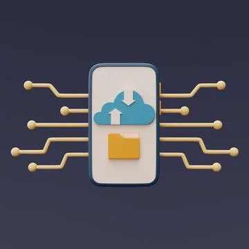 Cloud storage technology concept with blue cloud symbol and folder icon on sm Stock Illustration