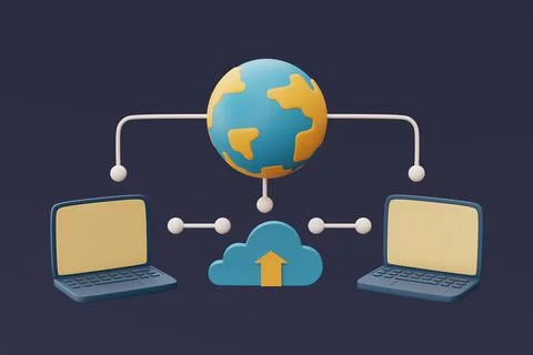 Cloud storage technology concept with blue cloud symbol and computer ,gobal d Stock Illustration
