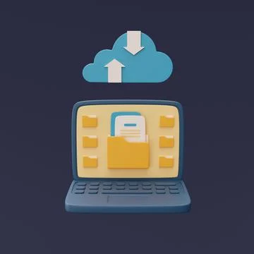 Cloud storage technology concept with blue cloud symbol and document in folde イラスト素材