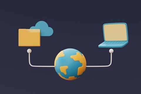 Cloud storage technology concept with blue cloud symbol and computer ,gobal d Stock Illustration