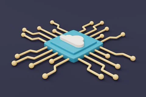 Cloud storage technology concept,with cloud symbol on a Microchip,minimal sty Stock Illustration