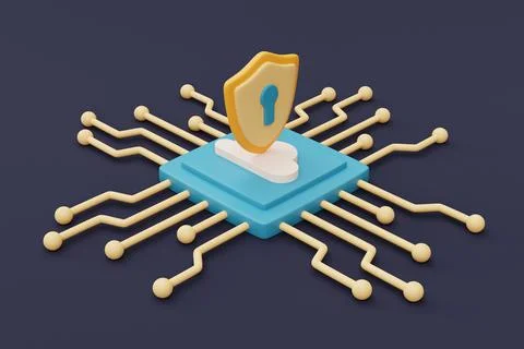 Cloud storage technology concept,with cloud symbol on a Microchip,minimal sty Stock Illustration