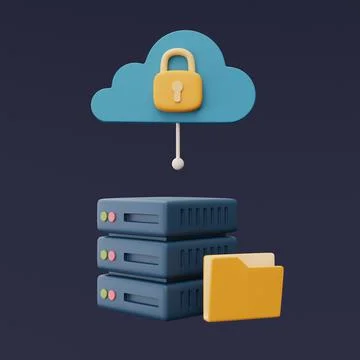 Cloud storage technology concept with Server racks and blue cloud symbol,onli Stock Illustration