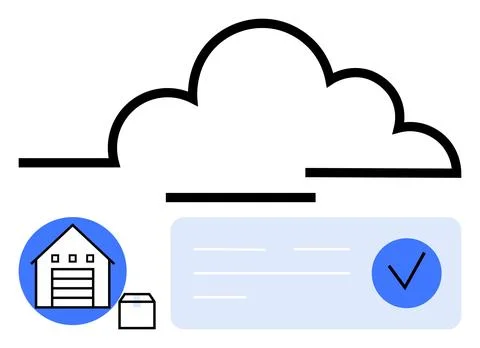 Cloud Storage Technology Concept with Warehouse and Checklist Stock Illustration