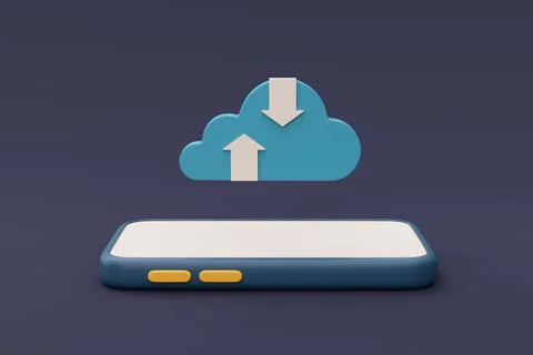 Cloud storage technology concept,Blue cloud symbol with smartphone ,online da Stock Illustration