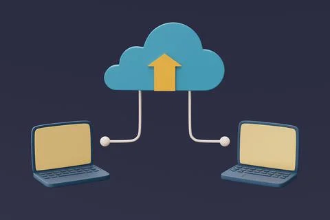 Cloud storage technology concept,Blue cloud symbol with computer ,online data Stock Illustration