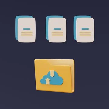 Cloud storage technology concept,Folder icon with blue cloud symbol and docum Stock Illustration