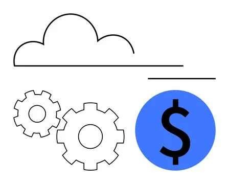Cloud storage technology illustrated with gears and dollar sign representin.. Stock Illustration