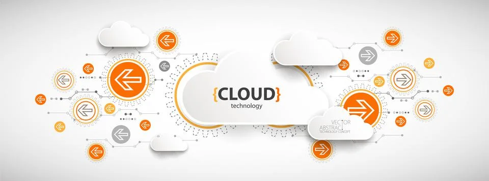Cloud storage technology. Integrated digital web concept background. Illustrazione stock