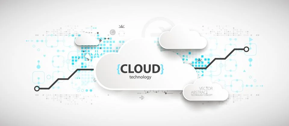 Cloud storage technology. Integrated digital web concept background. Illustrazione stock