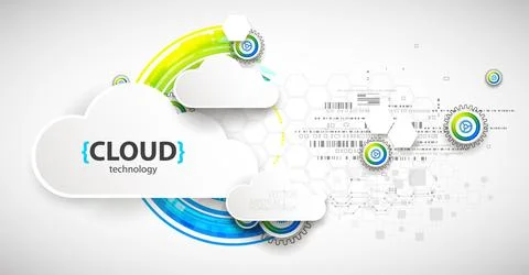 Cloud storage technology. Integrated digital web concept background. Illustrazione stock