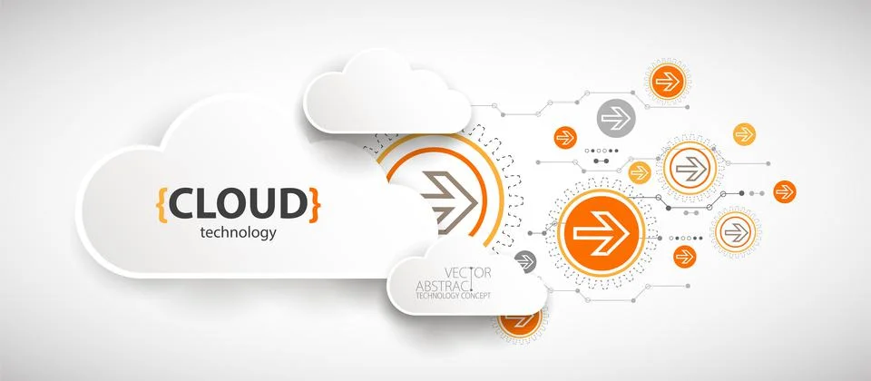 Cloud storage technology. Integrated digital web concept background. Illustrazione stock