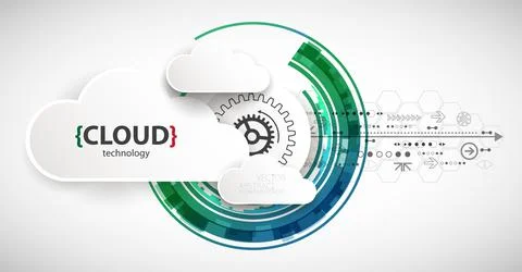 Cloud storage technology. Integrated digital web concept background. Illustrazione stock