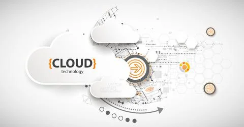 Cloud storage technology. Integrated digital web concept background. Illustrazione stock