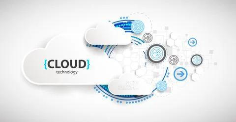 Cloud storage technology. Integrated digital web concept background. Illustrazione stock