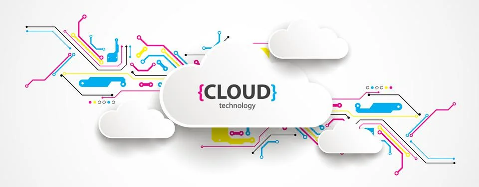 Cloud storage technology. Integrated digital web concept background. Stock Illustration