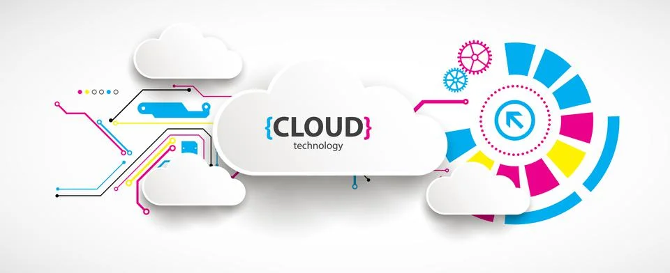 Cloud storage technology. Integrated digital web concept background. Stock Illustration