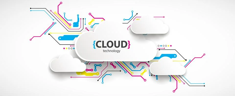 Cloud storage technology. Integrated digital web concept background. Stock Illustration