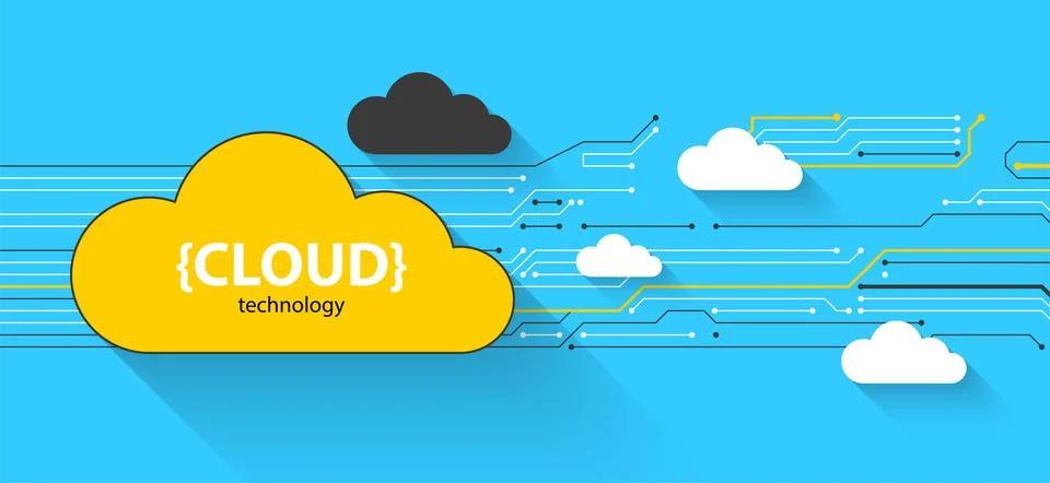 Cloud storage technology. Integrated digital web concept background. Illustrazione stock