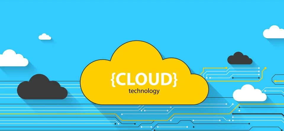 Cloud storage technology. Integrated digital web concept background. Illustrazione stock