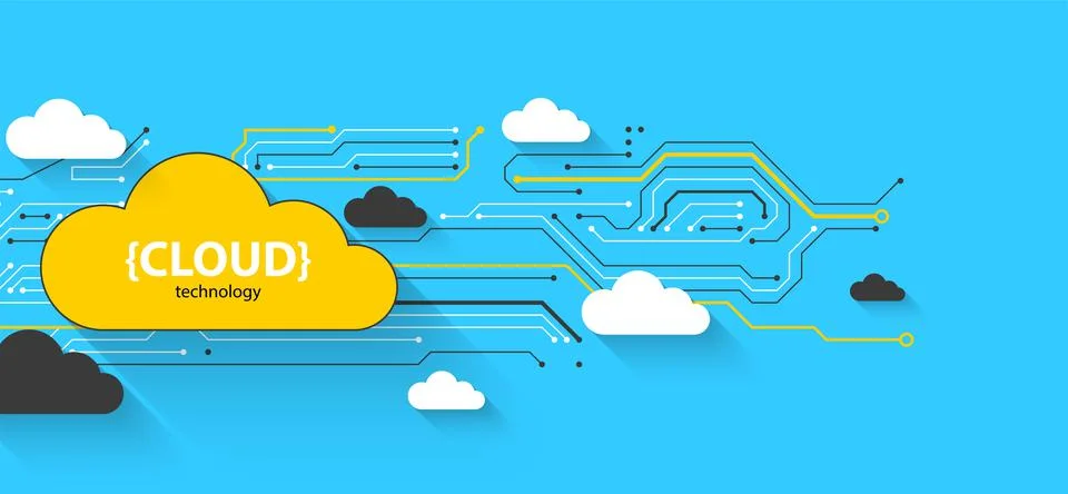 Cloud storage technology. Integrated digital web concept background. Stock Illustration