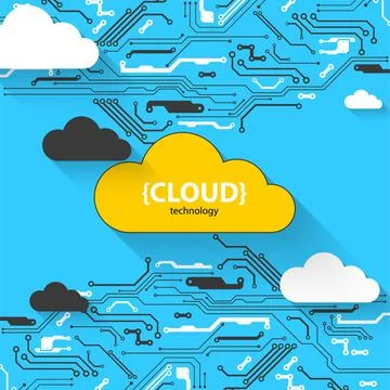 Cloud storage technology. Integrated digital web concept background. Illustrazione stock
