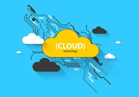 Cloud storage technology. Integrated digital web concept background. Illustrazione stock