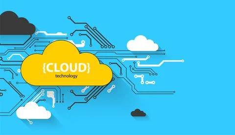 Cloud storage technology. Integrated digital web concept background. Illustrazione stock