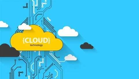 Cloud storage technology. Integrated digital web concept background. Illustrazione stock