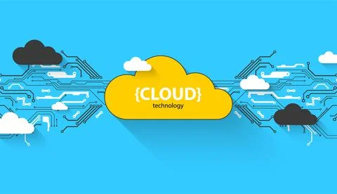 Cloud storage technology. Integrated digital web concept background. Illustrazione stock