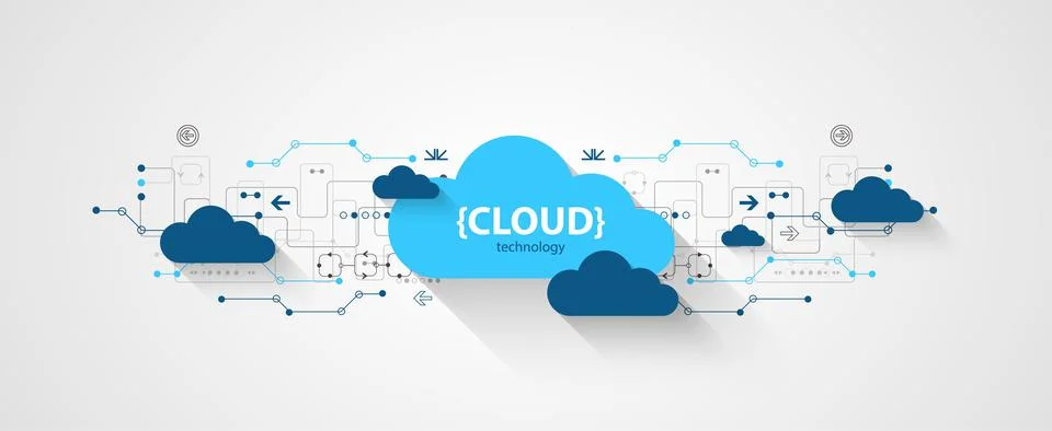 Cloud storage technology. Integrated digital web concept background. Illustrazione stock