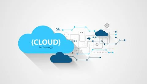 Cloud storage technology. Integrated digital web concept background. Stock Illustration