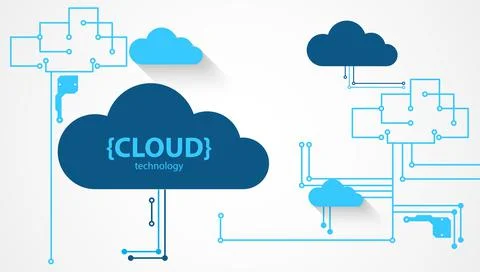 Cloud storage technology. Integrated digital web concept background. Illustrazione stock
