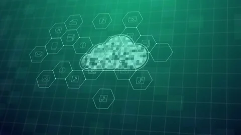 Cloud storage technology. online computing and icons. Internet data transmission Stock Footage 154609156