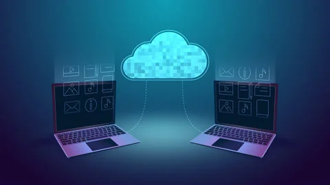 Cloud storage technology. online storage and icons. data transmission service Stock Footage 153792019