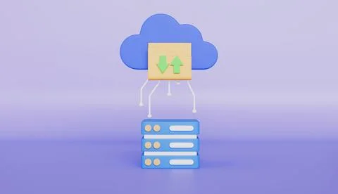 Cloud storage technology with Server racks, online database, transfer data Illustrazione stock