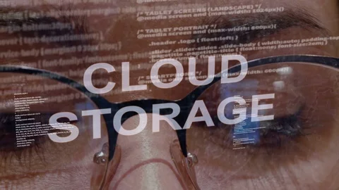 Cloud storage text on background of female developer Stock Footage 106946580