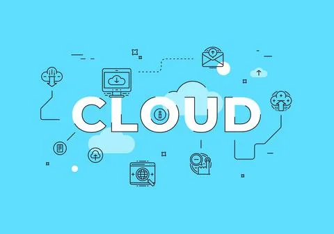 Cloud storage text concept modern flat style vector illustration red banner.. 스톡 일러스트