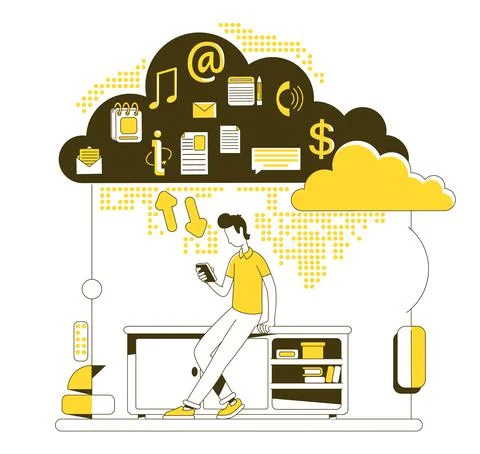 Cloud storage thin line concept vector illustration Ilustración de archivo