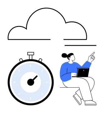 Cloud Storage with Time Management and Remote Work Illustration Stock Illustration