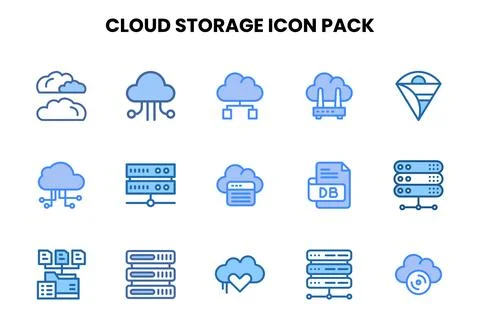 Cloud Storage Two Colour Collection Icons Pack Stock Illustration
