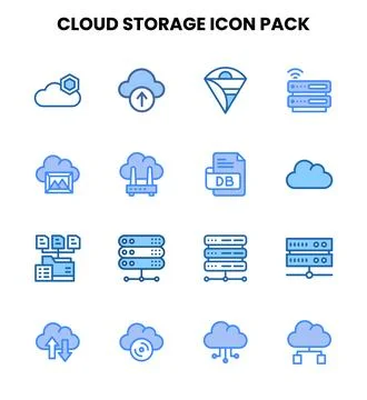 Cloud Storage Two Colour Icons Pack Stock Illustration