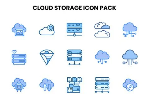 Cloud Storage Two Colour Set Icons Pack Stock Illustration