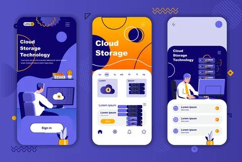 Cloud storage unique design kit for social networks stories. Hosting provider Stock Illustration