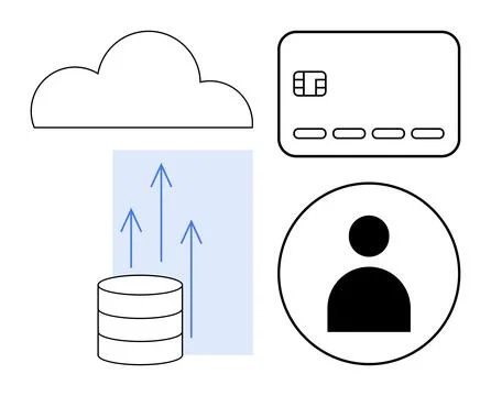 Cloud storage with user profile, credit card, and data transfer icon on whi.. Stock Illustration
