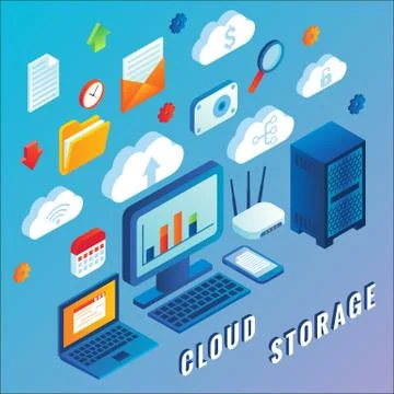 Cloud storage vector flat isometric illustration イラスト素材